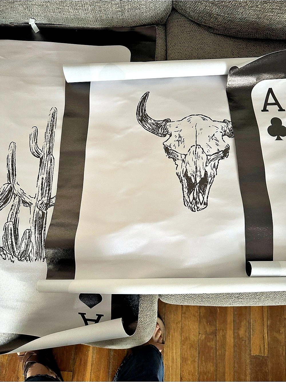 Western Playing Card Wall Art Set of 3 Cowboy Cactus Bull Skull